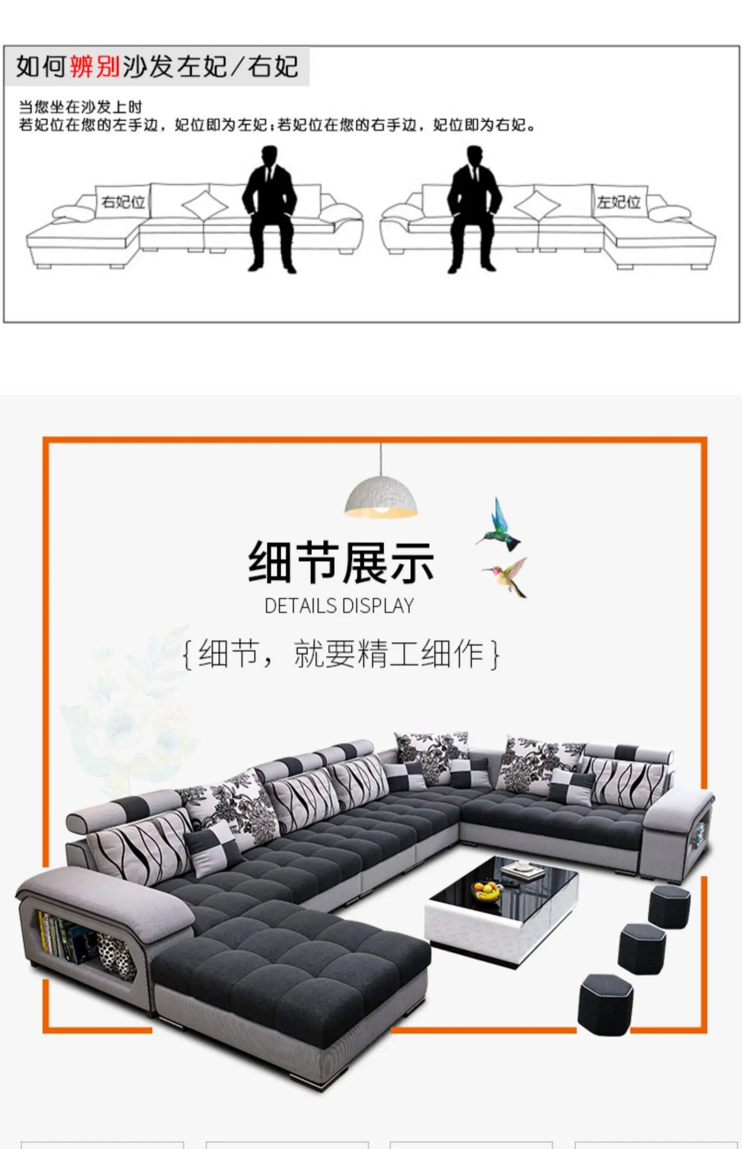 Fabric sofa, simple and modern size, living room, Nordic latex technology fabric sofa