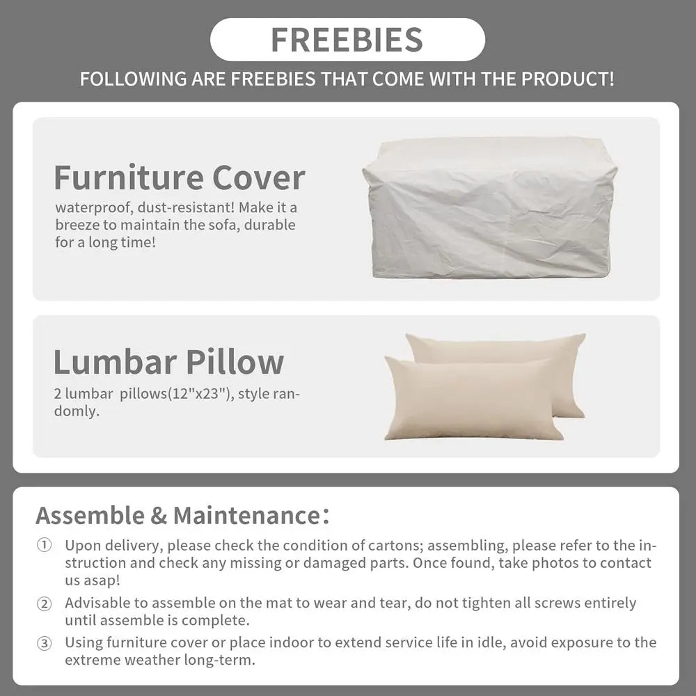Outdoor Furniture Loveseat Sofa Patio Furniture Small Sofa 2 Seater Couch with Anti-Slip Cushions Lumbar Pillow and Waterproof C
