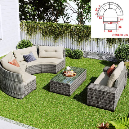 Sofa, courtyard, garden, leisure, outdoor living room, semi circular curved rattan chair, terrace, outdoor furniture combination