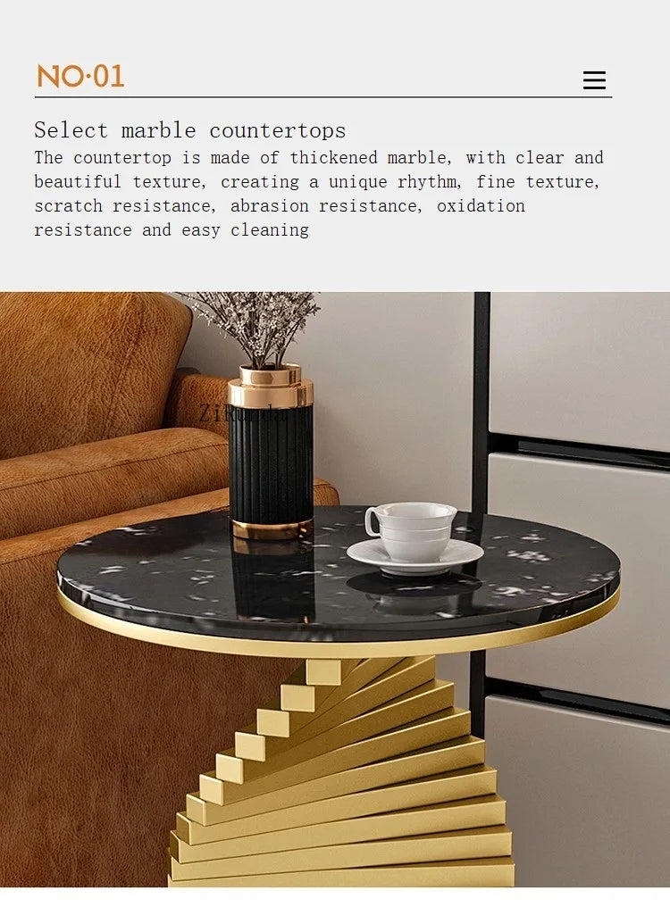 Italian style light luxury living room sofa marble edge several creative balcony metal coffee table