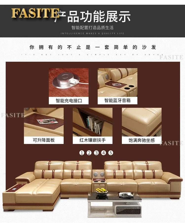 Leather sofa simple modern small apartment leather art corner furniture large combination package