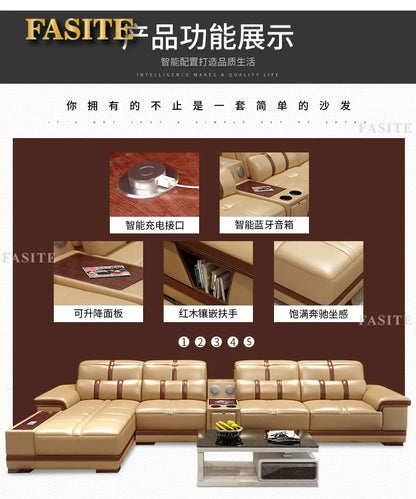 Leather sofa simple modern small apartment leather art corner furniture large combination package
