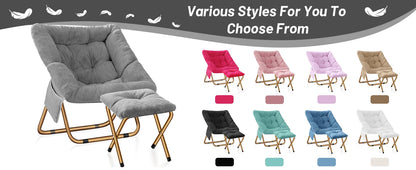 Comfy Saucer Chair, Foldable Living Room Chairs, Soft Faux Fur Lounge Chair For Bedroom, Reading Chairs For Adults