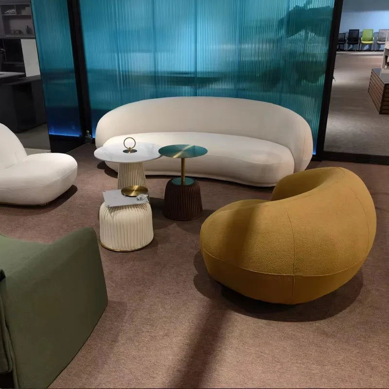 Modern Villa Living Room Single Three Person Sofa Set Household Beige Lamb Fabric Cashew Nut Arc Creative Sofa