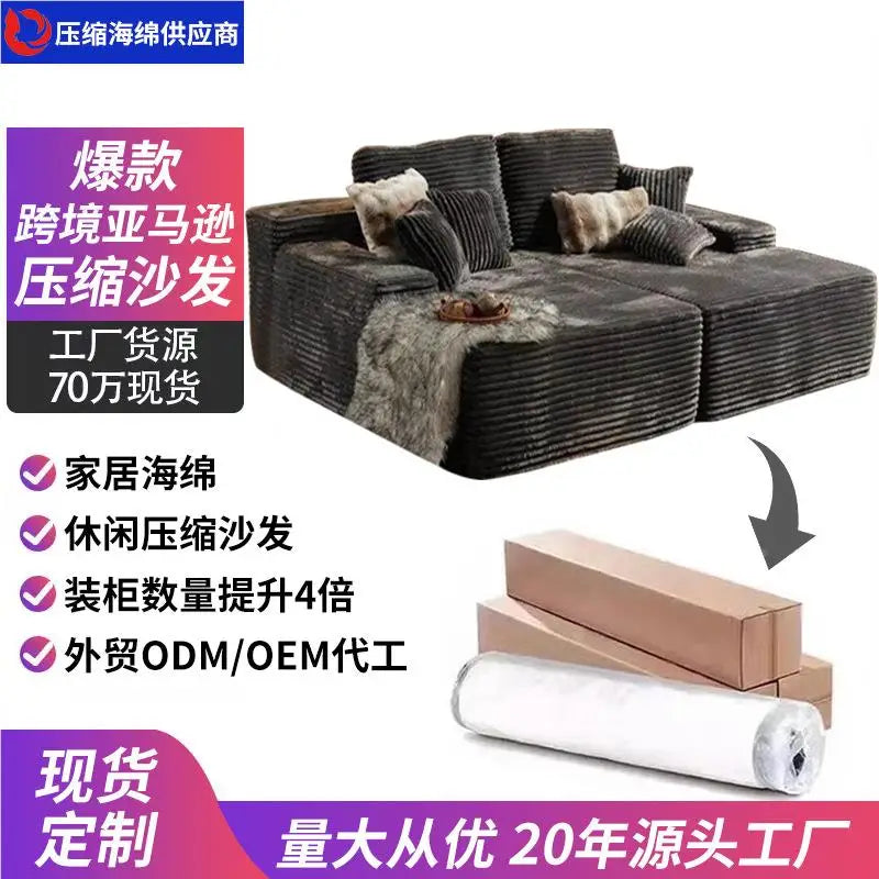 Vacuum Compressed Comfy Corduroy Fluffy Sofa Set Furniture Living Room Modular Couch Modern L Shape Sectional Sofa