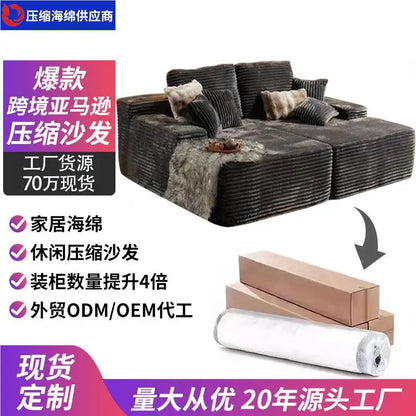 Vacuum Compressed Comfy Corduroy Fluffy Sofa Set Furniture Living Room Modular Couch Modern L Shape Sectional Sofa
