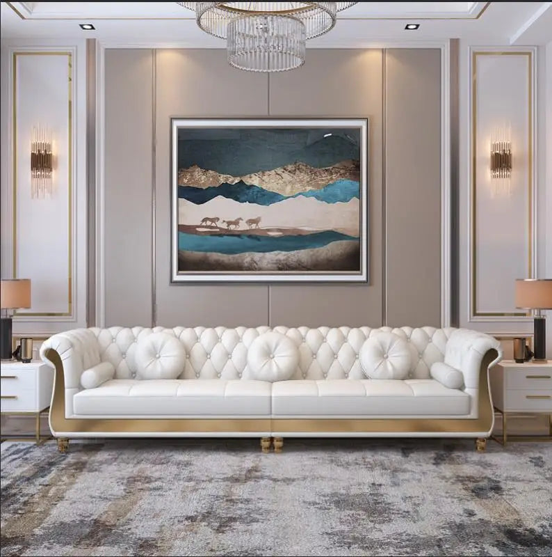 Hot Sales New Designed U Shaped Modern Luxury Top Leather Living Room Sofas Button Tufted Upholstered Sofa Set for Home Villa