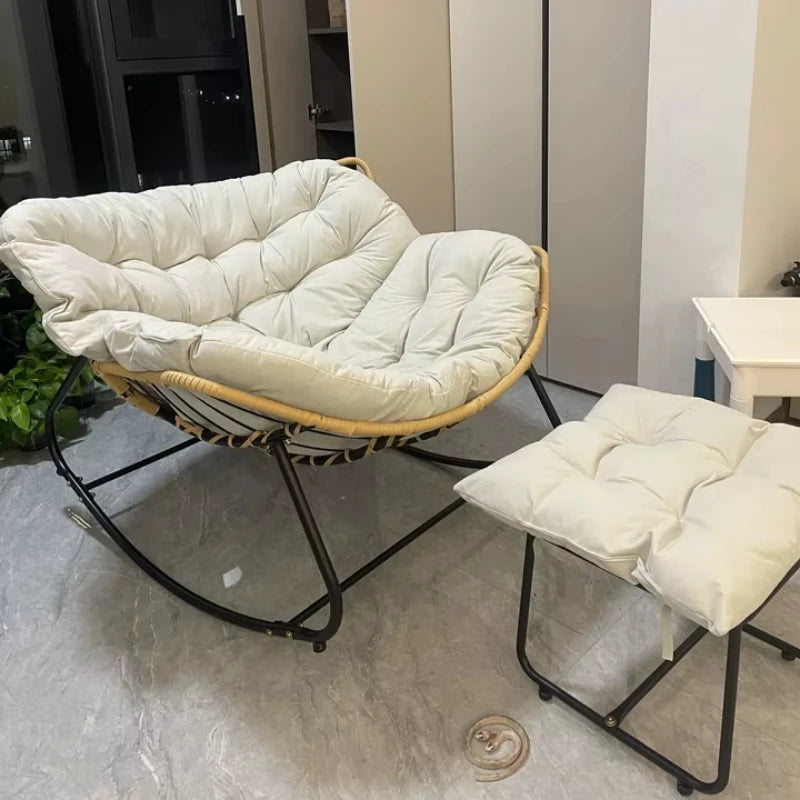 Metal Rocking Chair Adult Reclining Chair Balcon Home Single Leisure Chairs Living Room Red Sofa Chair Lazy Recliner