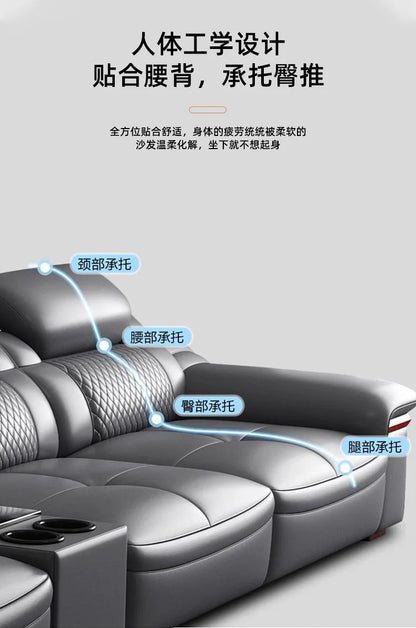 Modern simple leather sofa, first-layer cowhide living room size apartment sofa