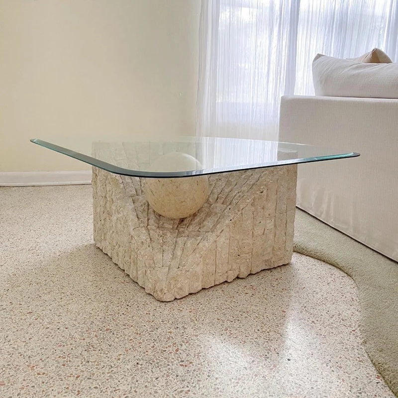 A Nordic Wabi-sandy Wind Natural Travertine Coffee Table Living Room Small Apartment Broken Creative Tea Table