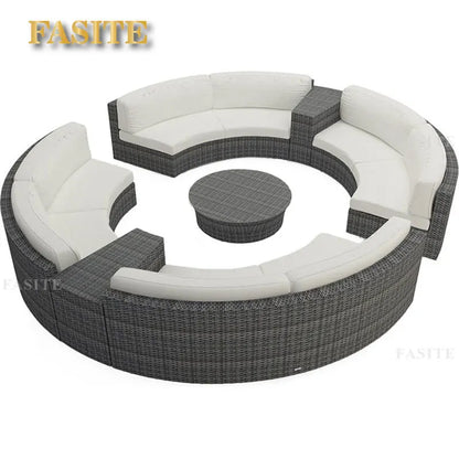 Outdoor circular rattan sofa chair, courtyard, outdoor rattan woven garden sofa combination