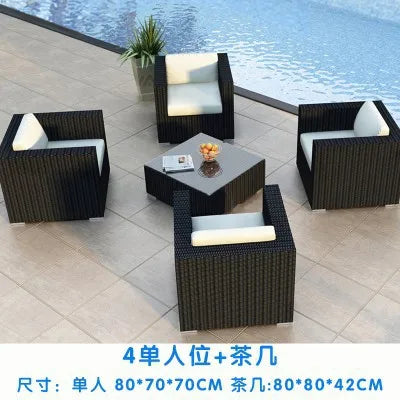 Outdoor rattan sofa combination courtyard terrace  waterproof sun protection outdoor garden rattan sofa furniture