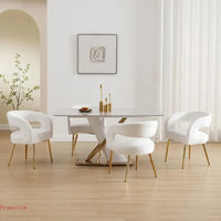 Set of 4 White Velvet Dining Chairs with Gold Legs, Modern Comfortable Barrel Armchairs for Dining Room