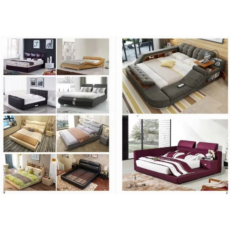 Bedroom furniture leather bed with blue led lights and music therapy bed A021