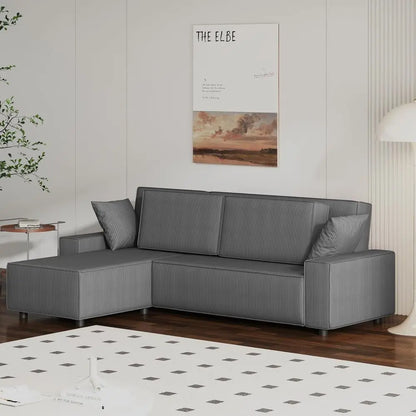 96 L-Shaped Sleeper Sofa with Chaise Lounge, Premium Corduroy Fabric, 1200 lbs Support, Ideal for Small Living Rooms