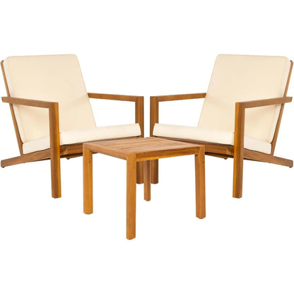 3-Pc Patio Set - Ergonomic Chairs (400lbs Capacity) w/ Waterproof Cushions + Wood Table