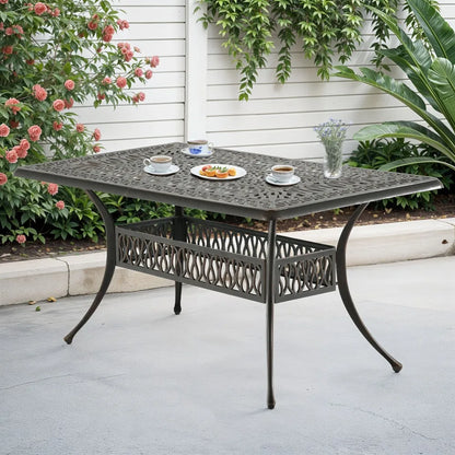 59'' Cast Aluminum Outdoor Patio Dining Table for 6-8 Person with Umbrella Hole