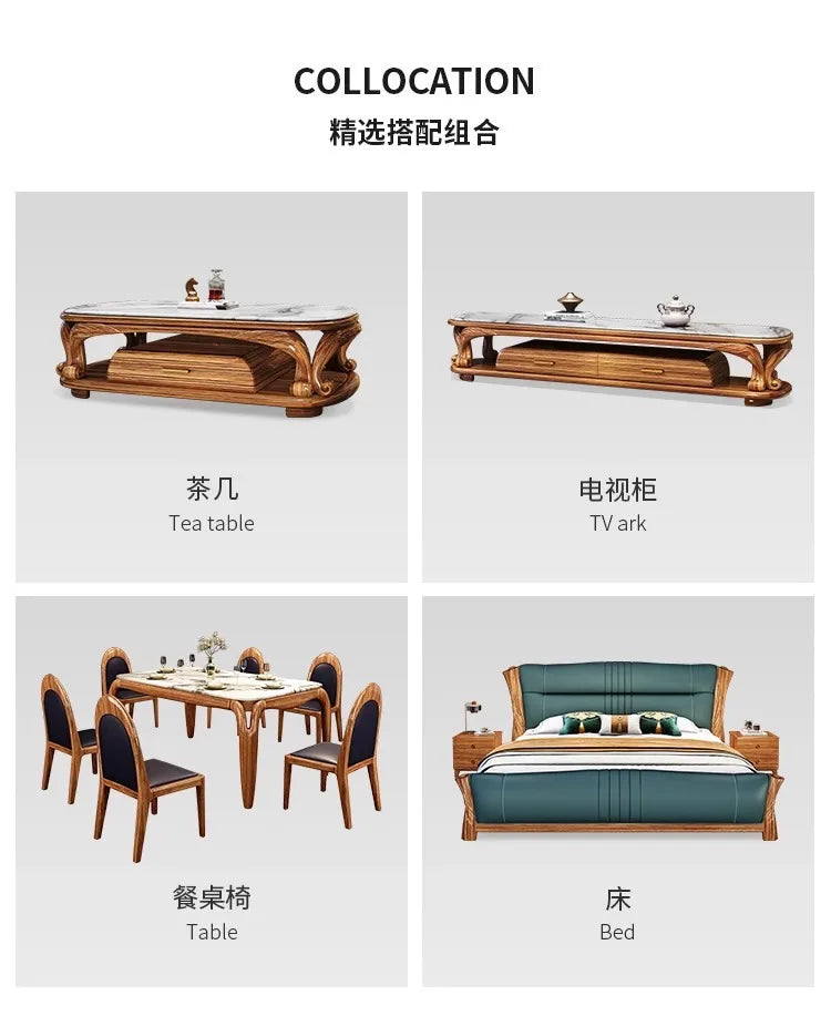 European-style villa, luxury ebony wood, leather art sofa