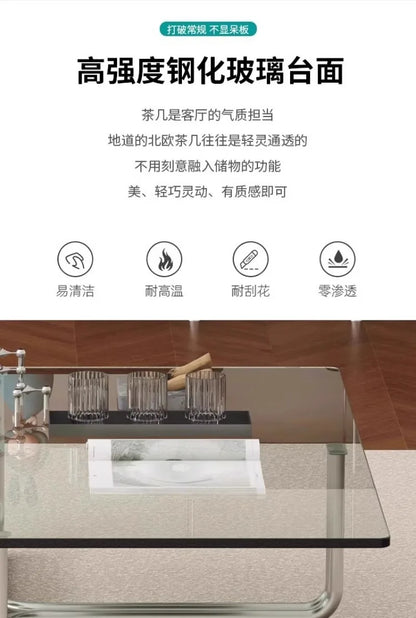 Light Luxury Tea Table Transparent Glass Tea Table Living Room Sofa Side Table Low Tea Tables Stainless Steel Square Side Tables