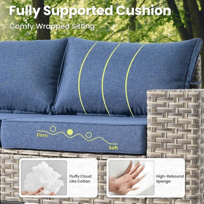 5 Pieces Outdoor Sectional Sofa Couch with Comfy Cushions Deep Seat, Modern Modular Wicker Rattan Conversation Set