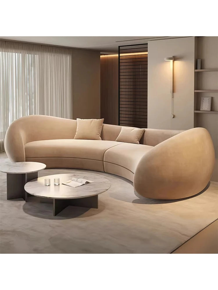 Simple cream living room sofa special-shaped semi-circular moon cashmere fabric sponge filling set