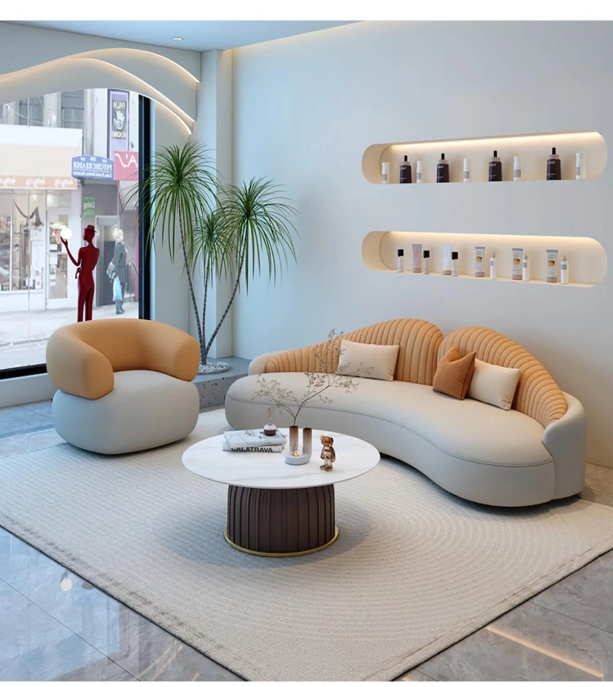 Italian Minimalist Designer Curved Sofa Nordic Creative Beauty Salon Lounge Reception Sofa Office Furniture أثاث مكتبات FYOS