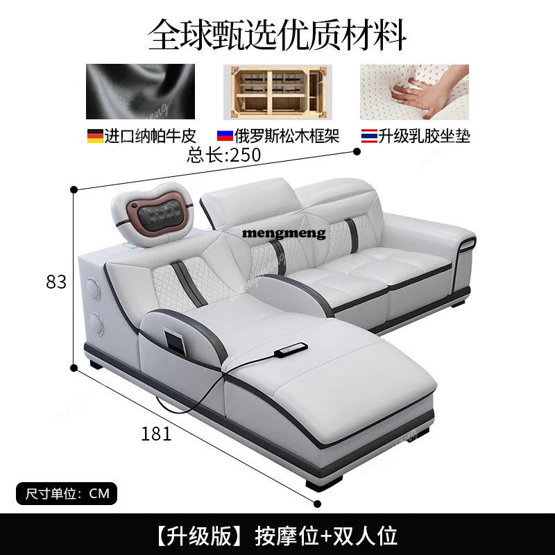 Multifunction Modern Sofas Genuine Leather Minimalist Electric Apartment Living Room Sofas Massage Comfortable Muebles Furniture