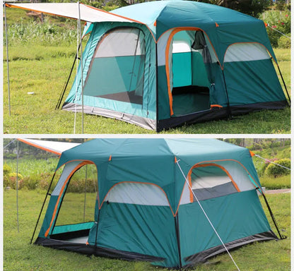 3 Sizes Tent Two-bedroom 1 Living Room Large Family Camping Tent 5-8-12 Person Leisure Camp Tent Rainproof Outdoor Indoor Hourse