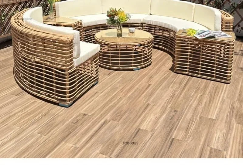 Outdoor PE Rattan Garden Sofas Courtyard Open-air Sofa Chair Combination Outdoor Garden Leisure Balcony Full Arc Sofa Chairs EE