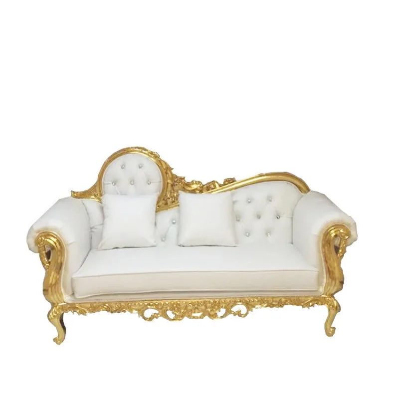 Gold Upholstered Classic Chaise Lounge Loveseat Comfortable Royal Throne Sofa  Wedding Chair Stainless Steel Chair Party ソファ