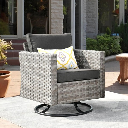Patio Furniture Sets Outdoor Sectional Sofa with Swivel Rocking Chairs,PE Wicker Conversation Couchfor Backyard Deck Garden