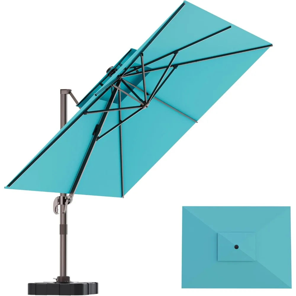9' X 12' Double Top Cantilever Patio Umbrella - Heavy Duty Offset Umbrella with 360° Rotation for Garden Deck Pool Patio, Turquo