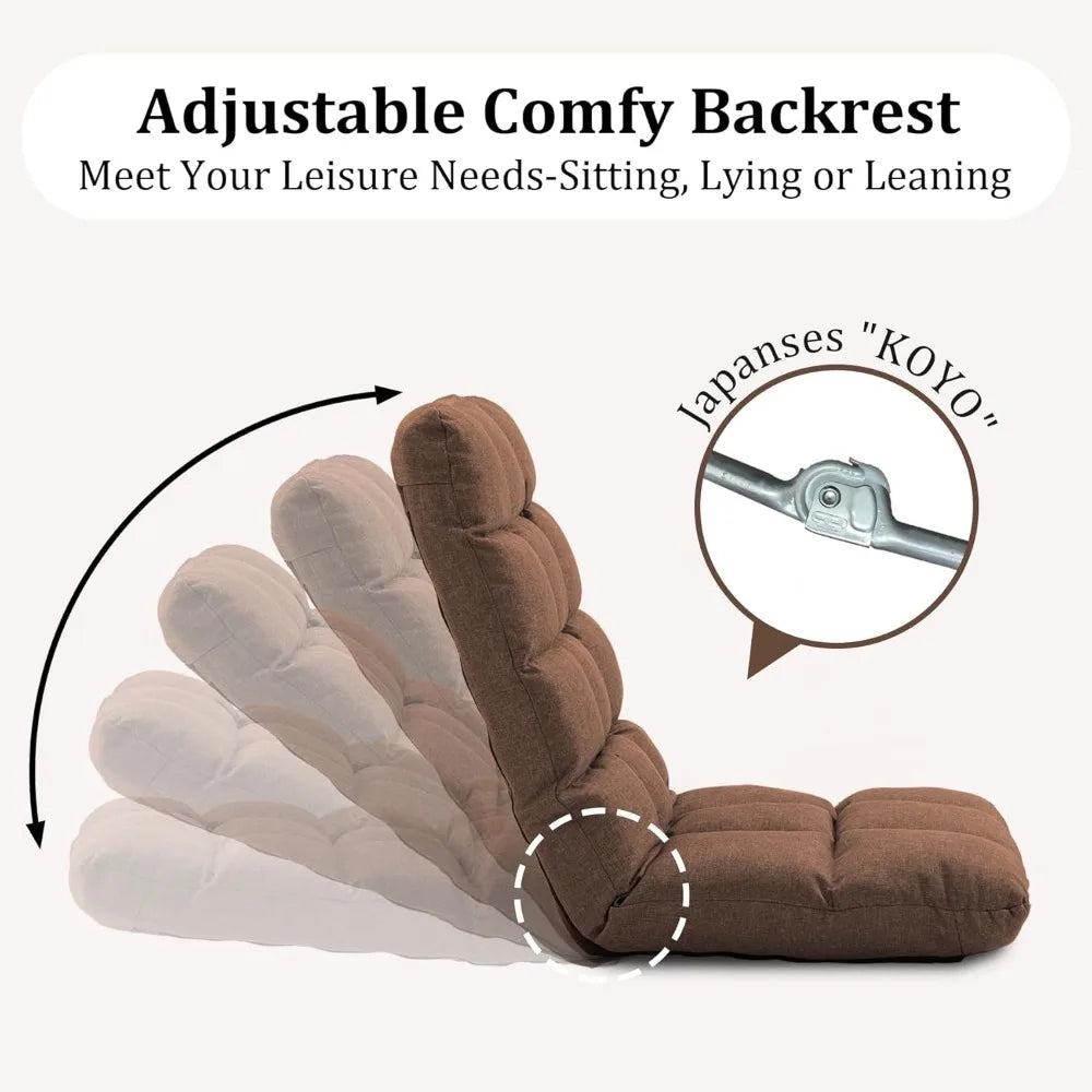 Folding Floor Chair with Back Support, 14 Adjustable Positions, Breathable Padded Sleeper Bed, Couch Recliner, Gaming Sofa Chair