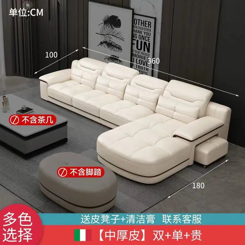 Italian leather sofa, modern single-layer leather sofa, living room small apartment, high-end light luxury leather sofa