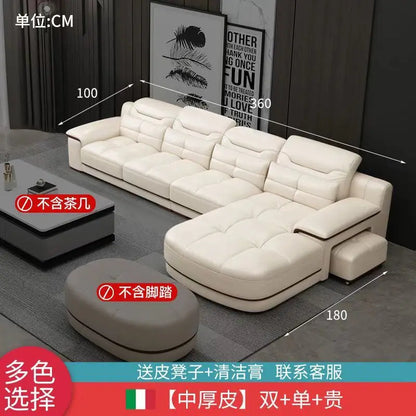 Italian leather sofa, modern single-layer leather sofa, living room small apartment, high-end light luxury leather sofa