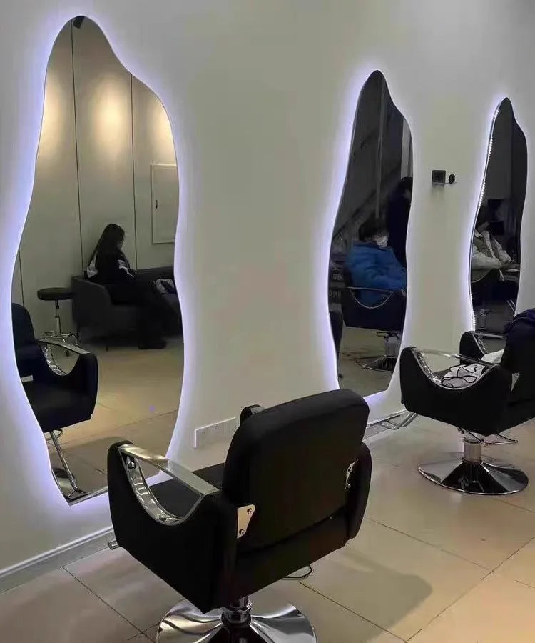 High-end Luxury LED Hairdressing Mirror Hanging Mirror Glass One Side Can Be Customized Size For Barber Shop