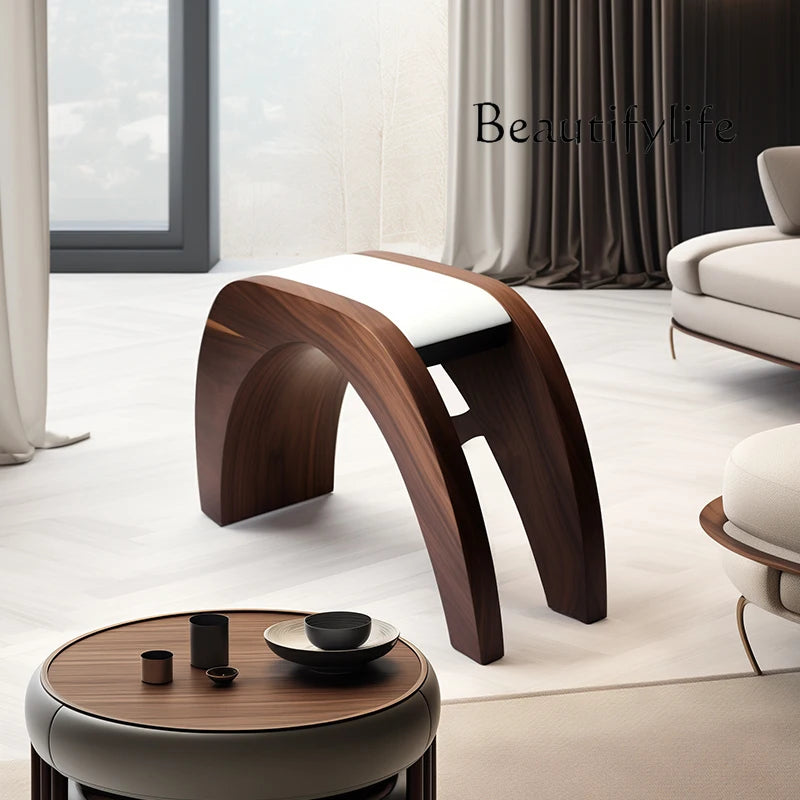 Nordic creative small stool high-end home stool strong and durable solid wood fashion shoe change solid wood seat stool