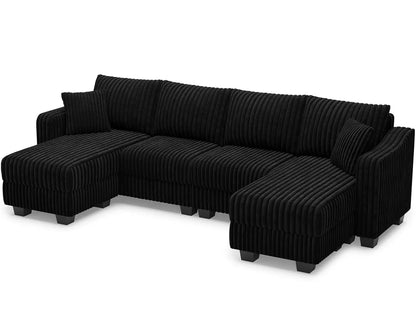 U Shaped Couch with Reversible Chaises Sectional Couches for Living Room Sectional Couch with Ottomans Corduroy (Black, U Shaped