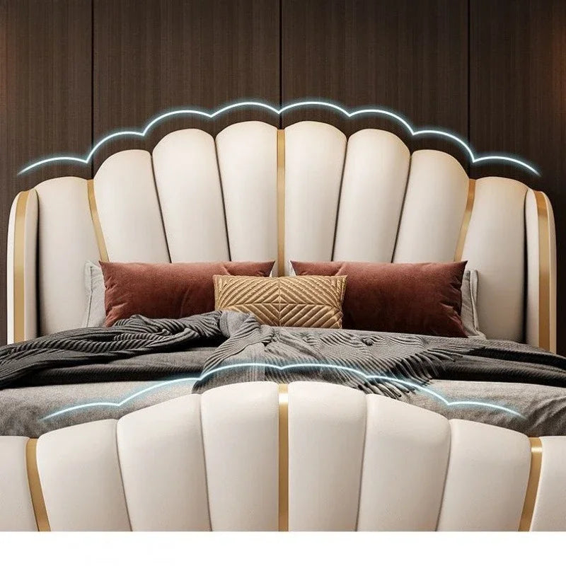 Light luxury luxury soft bag bed adult leather bed suspended double high-end LED smart light leather master bedroom