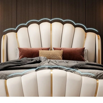 Light luxury luxury soft bag bed adult leather bed suspended double high-end LED smart light leather master bedroom