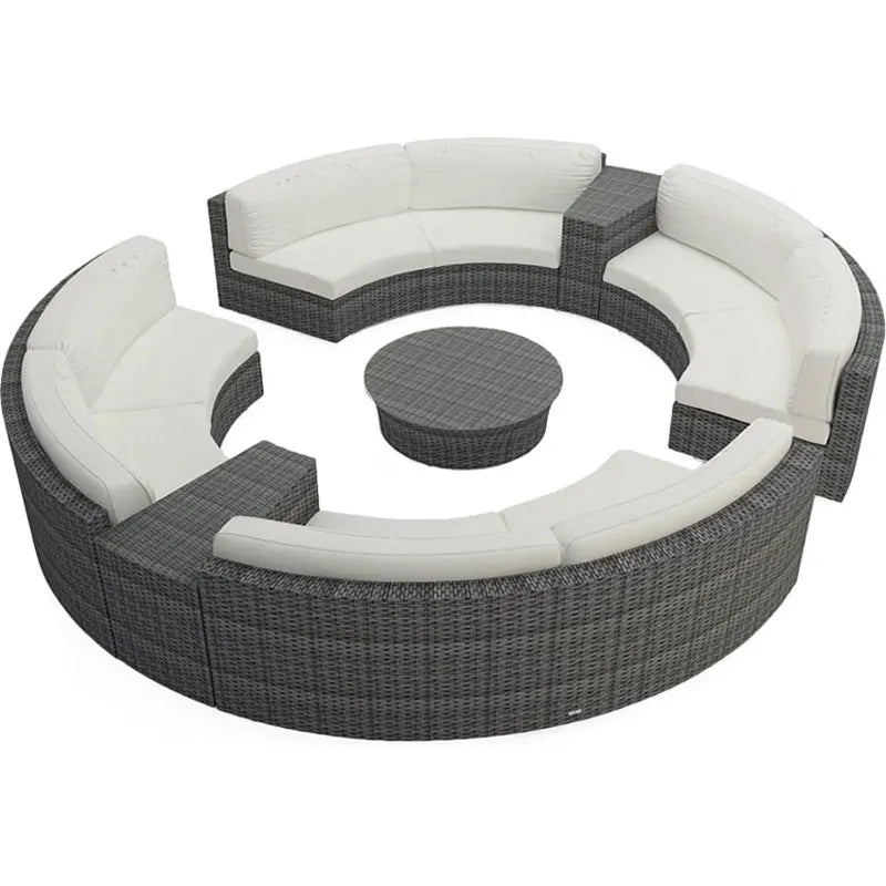 Outdoor circular rattan sofa chair, courtyard, outdoor rattan woven garden sofa combination