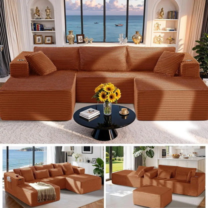 U-shaped Modular Sofa: Modern Minimalist Corduroy, No Assembly, Comfortable Living/Bedrooms (Black)