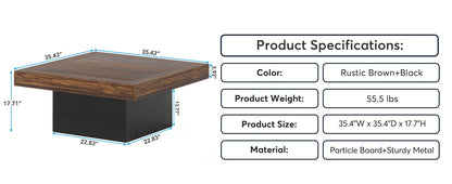 Tribesigns Coffee Table Square LED Coffee Table Engineered Wood Low Coffee Table for Living Room Rustic Brown & Black