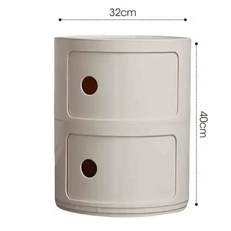 Plastic Round Nightstand Bedside Table Cabinet with Sliding Doors Round Storage Bedside Cabinet Nightstand  for Living Bedroom