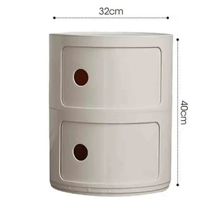 Plastic Round Nightstand Bedside Table Cabinet with Sliding Doors Round Storage Bedside Cabinet Nightstand  for Living Bedroom