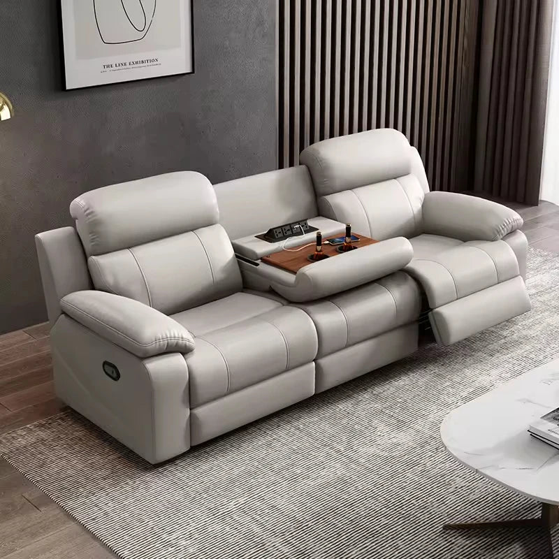Couch Recliner Chair Furniture Supplier with Table USB Factory 3 Seater Electric Smart PU Leather Reclining Reclinable Sofa