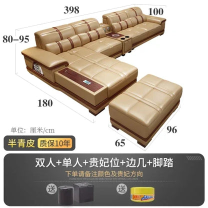 Leather sofa simple modern small apartment leather art corner furniture large combination package