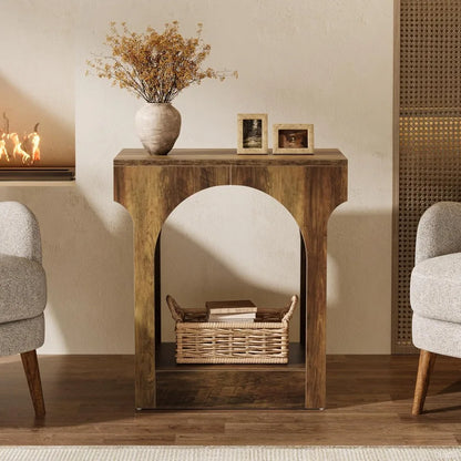 Wood End Table Set of 2, Side Table with Storage Space for Living Room, Narrow Nightstand for Bedroom, Rustic Brown