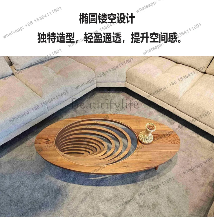 Table basse en bois massif, salon, maison, lumière, luxe, haut de gamme, table à thé créative, ovale, moderne