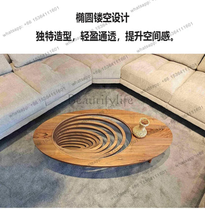 Table basse en bois massif, salon, maison, lumière, luxe, haut de gamme, table à thé créative, ovale, moderne